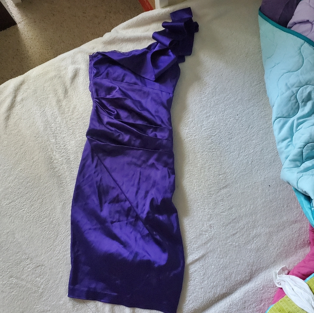 Purple Cache One Shoulder Ruffle Dress - Picture 6 of 7